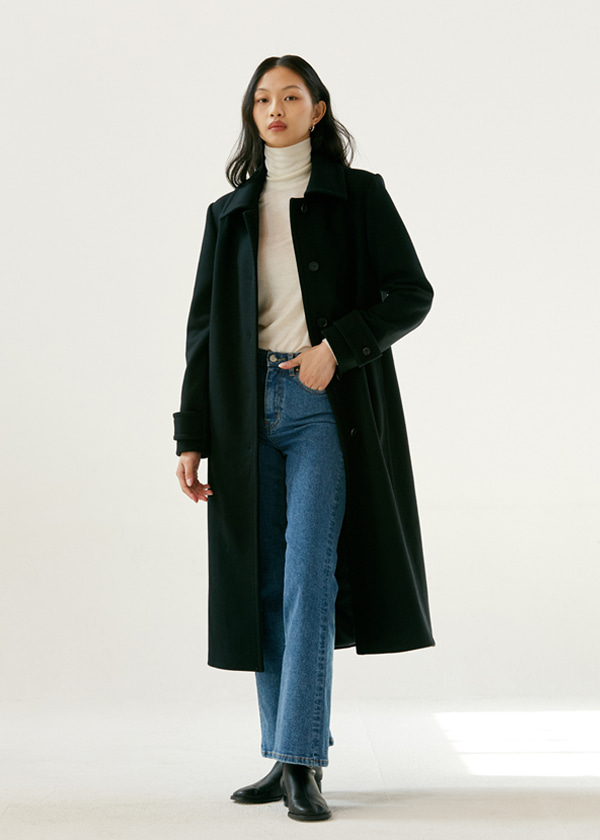 21FW Wool single long coat (Black)