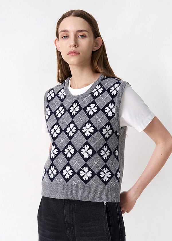 Clover Argyle knit vest / Grey