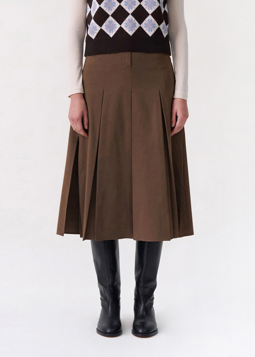 Inverted Pleats Skirt / Khaki Brown