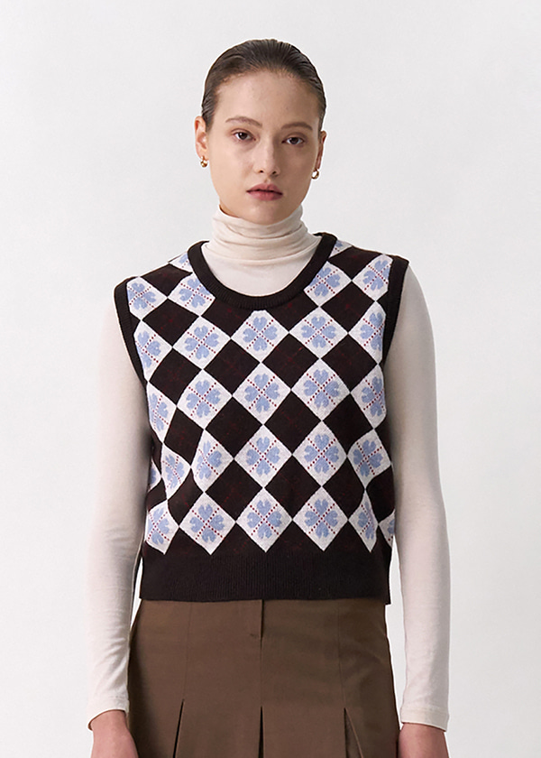 Clover Argyle knit vest / Brown